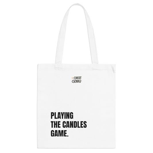 "Playing the Candles Game" – Funny Trading & Crypto Tote Bag
